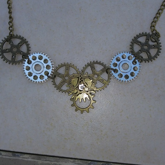 🆕 Steampunk Style Gear Necklace mixed metals 28" - Picture 2 of 5